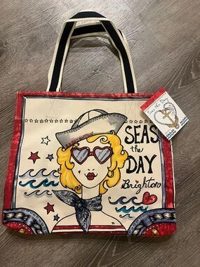 Brighton Cream, Red & Navy 'Seas the Day' Canvas Tote NWT